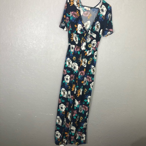 Band of Gypsies Pants - Band of gypsies navy floral tie knot jumpsuit